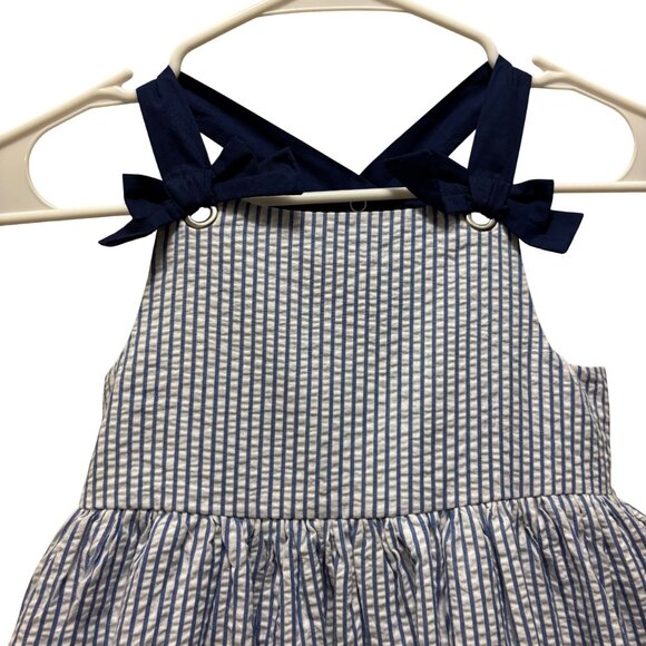 Tahari Girls Seersucker anchor Dress Blue & White Striped Size 7 - Picture 3 of 7